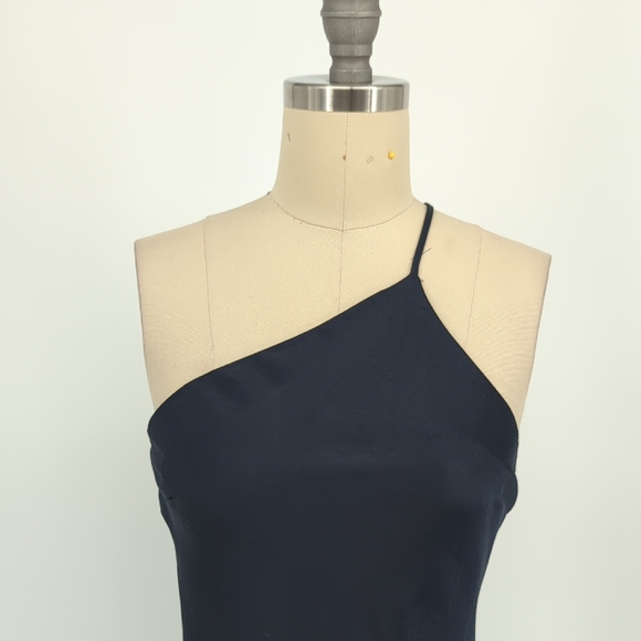 Express One Shoulder Satin Slip Midi Dress Navy Blue size XSmall cocktail party - Picture 3 of 6